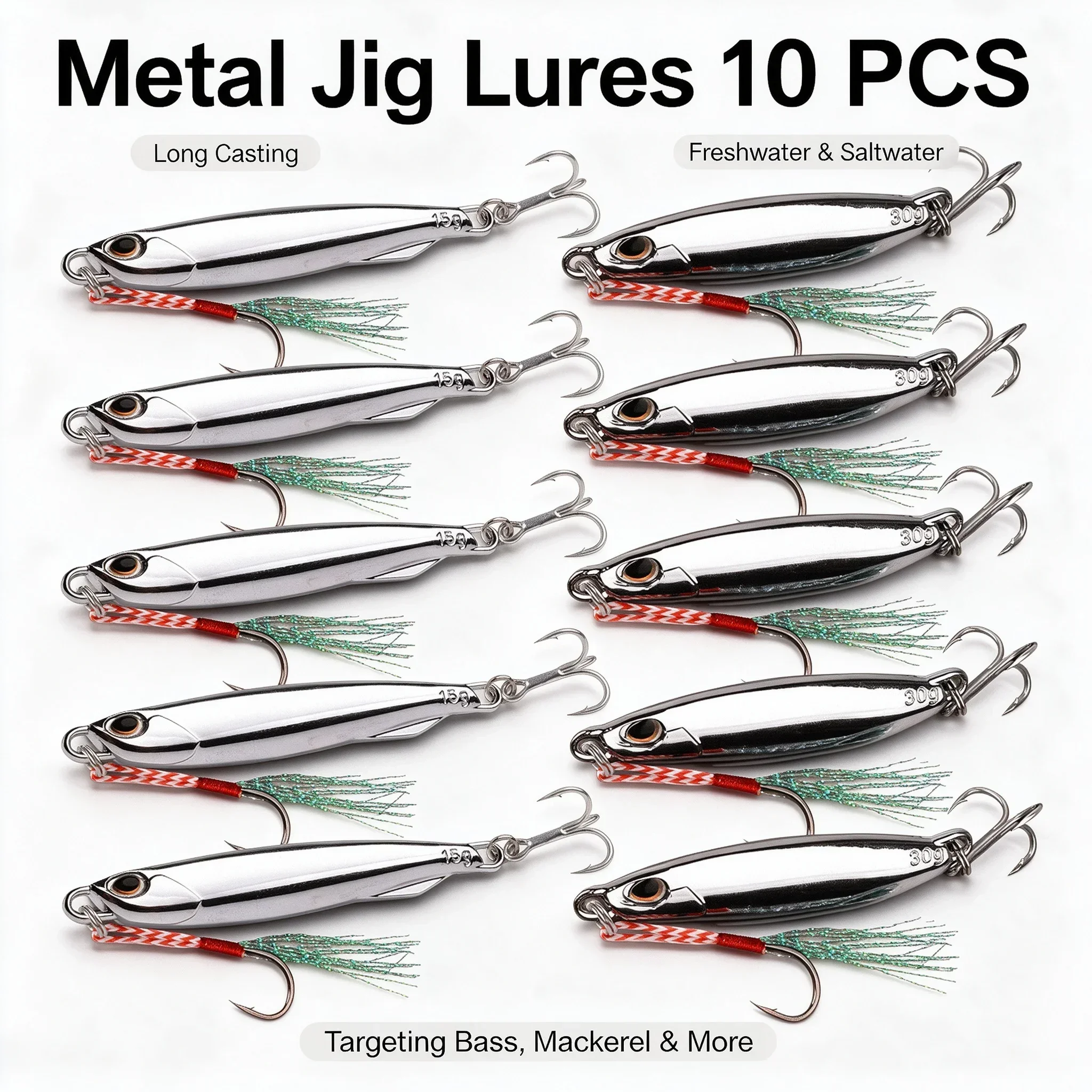 10Pcs Metal Casting Jig Spoon  - Fishing Lure Spoon ulasan dan harga
